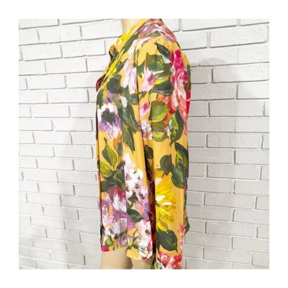 Express Women’s Floral Button-Down Shirt Yellow Blouse Size Large Long Sleeve - Picture 5 of 6